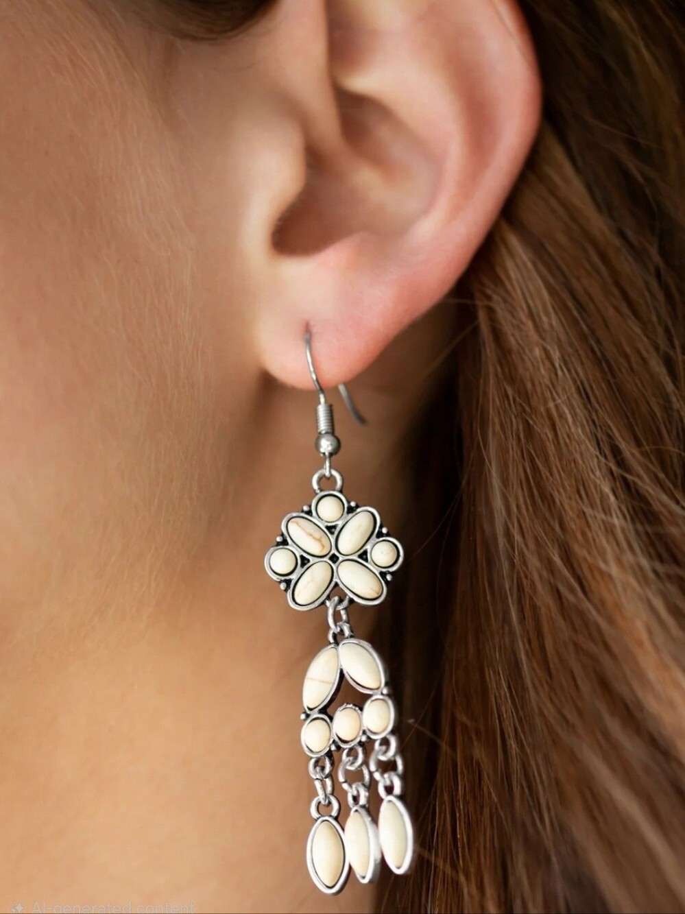 Paparazzi White Stone Chandelier Statement Earrings Silver Tone Boho